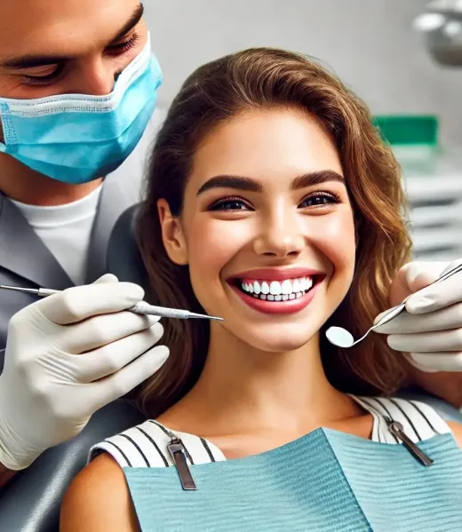 Happy patient receiving a thorough dental examination from a professional dentist at a modern dental clinic Marmaris